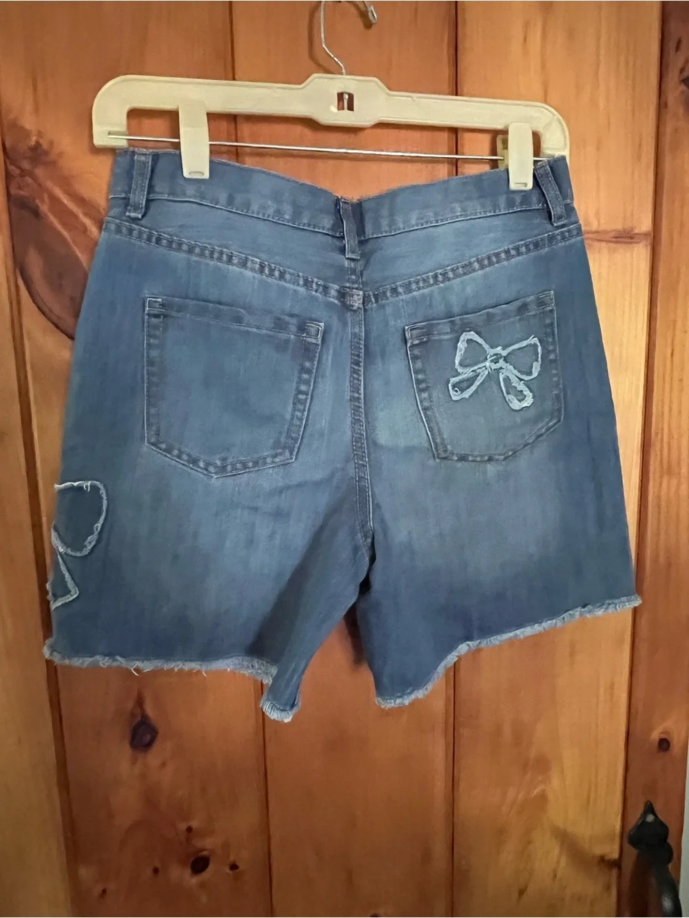Girls Blue Denim Mid-Length Shorts with Bow Detail
